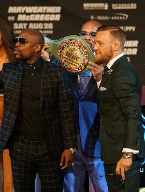 Floyd Mayweather; Conor McGregor; May-Mac; coletiva (Foto: Evelyn Rodrigues)