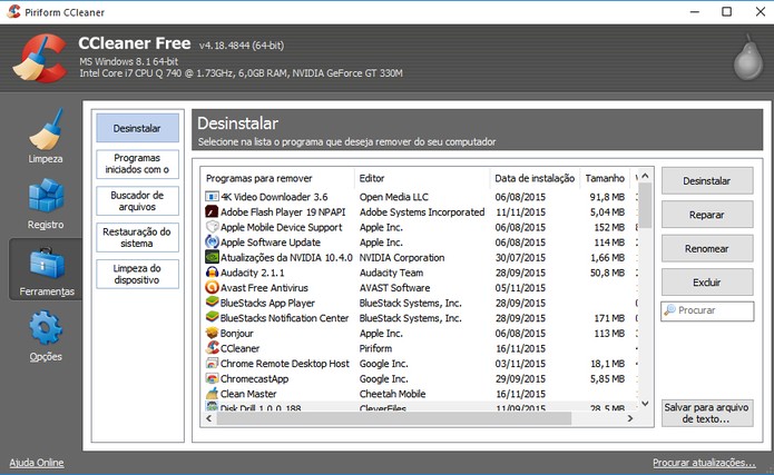 CCleaner oferece ferramenta para desinstalar programas (Foto: Reprodução/Barbara Mannara)
