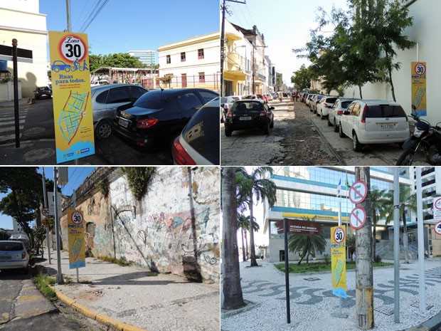 Placas da Zona 30 já foram distribuídas pelas ruas do Recife Antigo (Foto: Katherine Coutinho / G1)