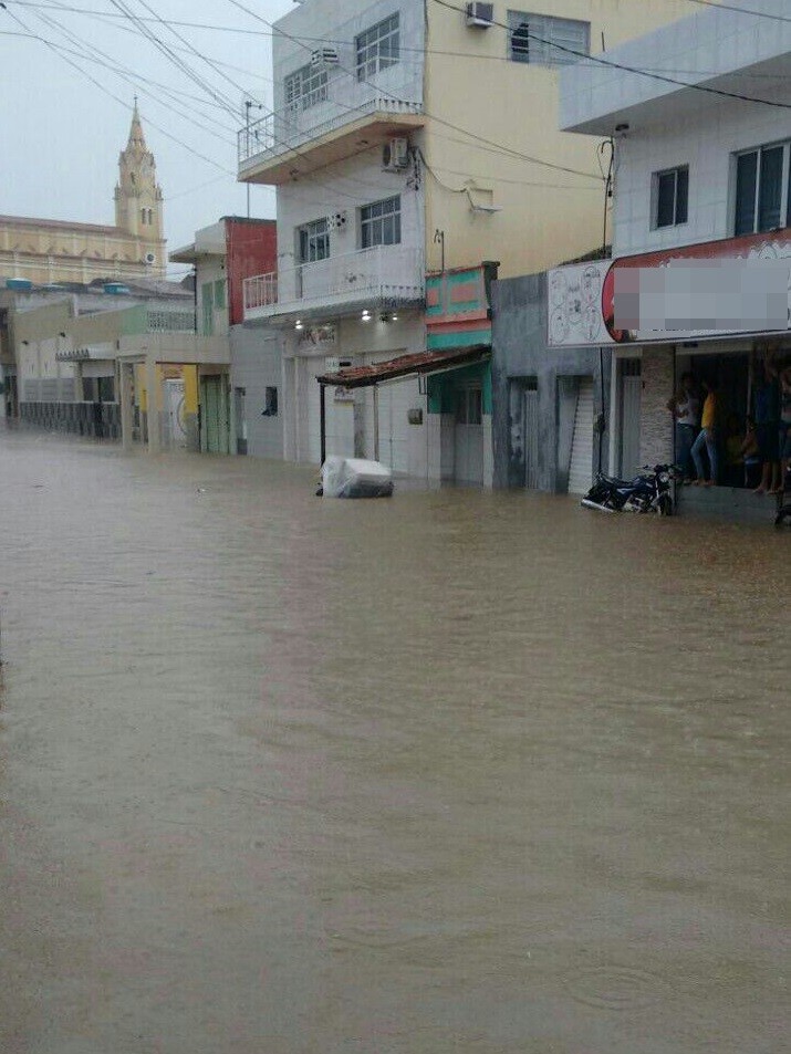 Ruas foram alagadas após grande quantidade de chuva em Custódia (Foto: Domingos Rodrigues/ Arquivo Pessoal)