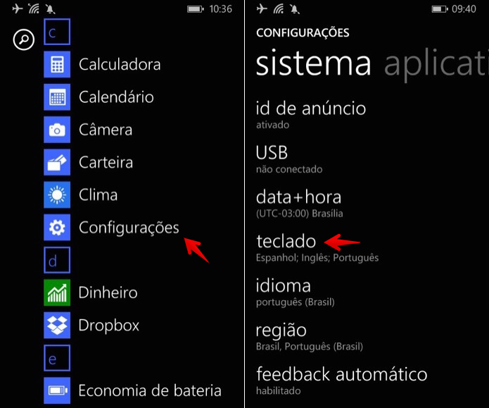 Acesse as configurações de teclado do Windows Phone (Foto: Reprodução/Helito Bijora)