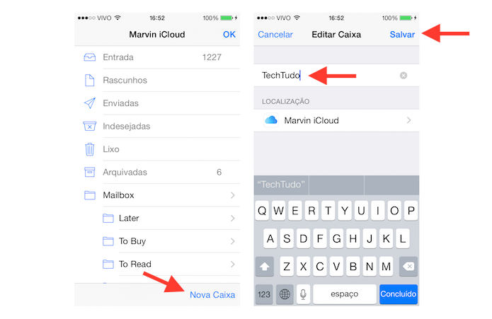 Criando uma nova caixa de e-mail no Mail do iOS 8 (Foto: Reprodução/Marvin Costa)