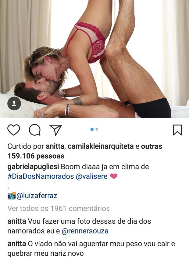 Anitta comenta foto de Gabriela Pugliesi e Erasmo Viana (Foto: Reprodução) Anitta comenta foto de Gabriela Pugliesi e Erasmo Viana (Foto: Reprodução)