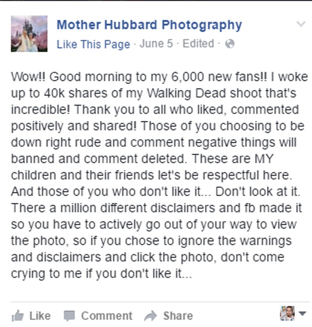 Hannah Hubbard fala de bloqueio do Facebook e polêmica de ensaio de crianças à la 'The Walking Dead' (Foto: Reprodução/Facebook)
