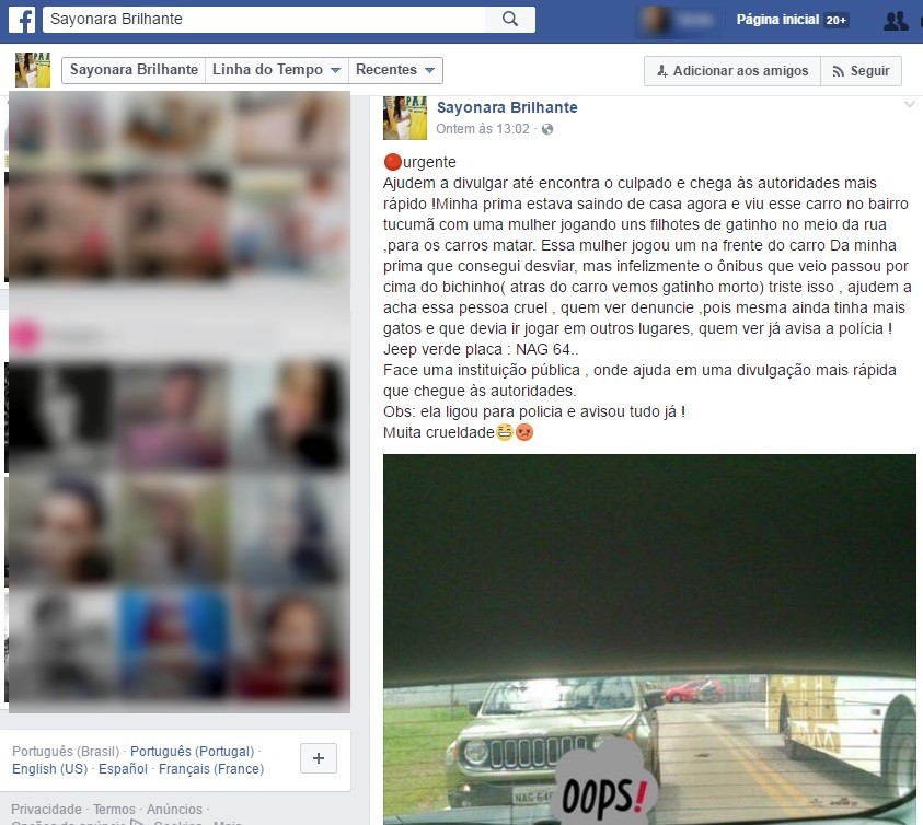 Sayonara postou desbafo na sua página no Facebook (Foto: Reprodução/Facebook)