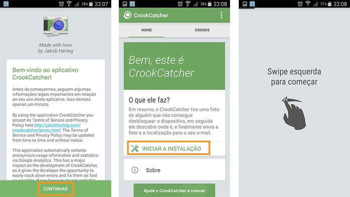 Inicie as configurações do CroockCatcher no Android (Foto: Reprodução/Barbara Mannara)