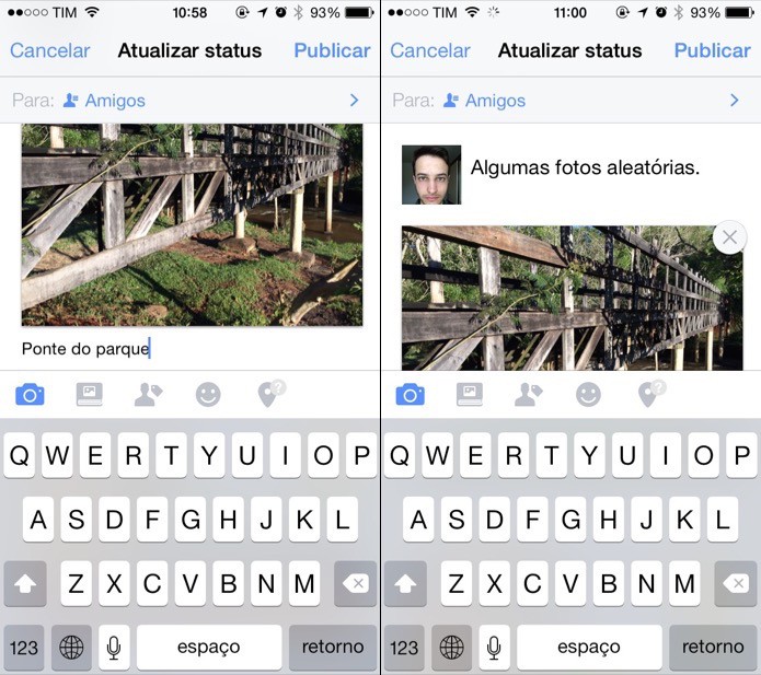 Adicionando legenda nas fotos e texto à publicação (Foto: Reprodução/Helito Bijora)