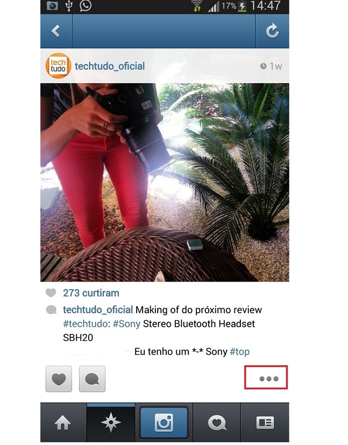 Clique nas três bolinhas abaixo dos comentários do Instagram  (Foto: Reprodução/Taysa Coelho)
