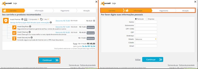 Adicione as informações de pagamento e pessoais e confirme para fazer a atualização do Avast (Foto: Reprodução/Barbara Mannara) Adicione as informações de pagamento e pessoais e confirme para fazer a atualização do Avast (Foto: Reprodução/Barbara Mannara)