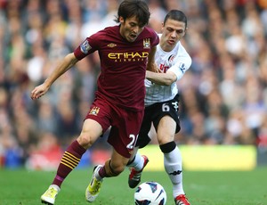 David Silva do Manchester City e Chris Baird do Fulham (Foto: Getty Images)