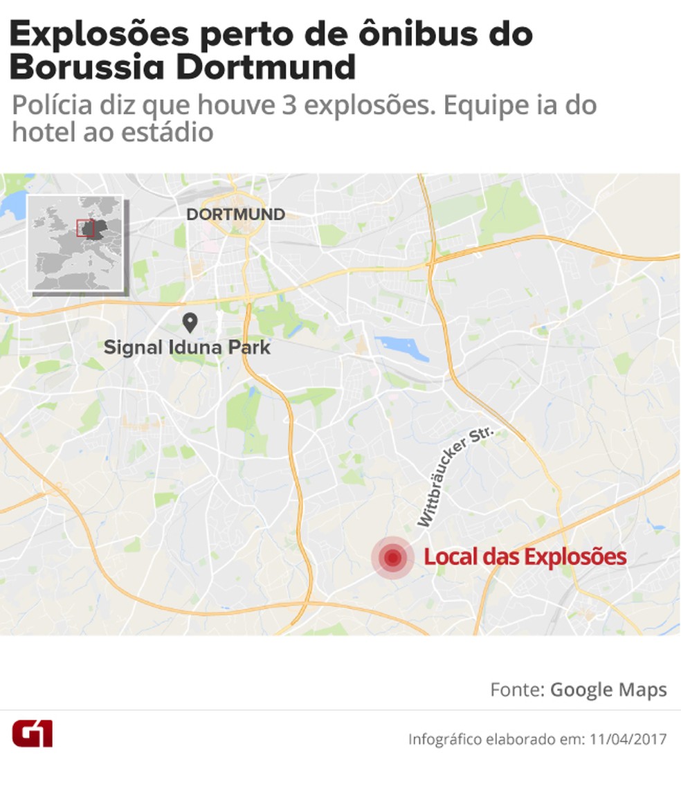 Mapa Borussia explosões (Foto: Editoria de Arte/G1)