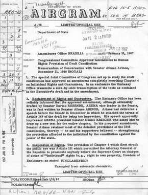 Relatório enviado da embaixada de Brasília informa sobre tramitação de proposta no Congresso para alterar trecho da Constituição sobre direitos e garantias individuais (Foto: Reprodução/Department of State/Comissão da Verdade)