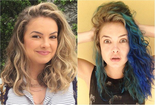 Antes e depois: Lua Blanco pintou o cabelo de azul para fazer filme gay (Foto: Reprodução do Instagram)