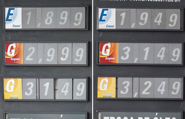 Posto reajusta preço da gasolina comum de R$ 2,99 para R$ 3,14 por litro na avenida Braz Leme, Zona Norte de São Paulo (Foto: Fabio Tito/G1/Marcelo Brandt/G1)