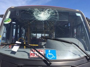 Ônibus depredado em garagem no Rio de Janeiro (Foto: G1)