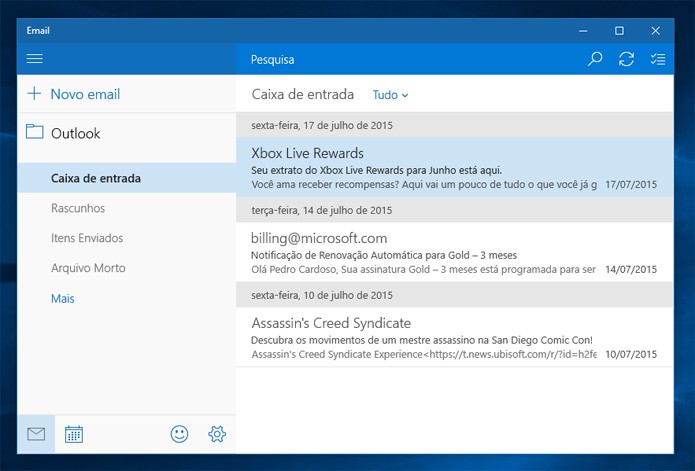 O app de Email funciona de forma integrada ao Calendário (Reprodução)