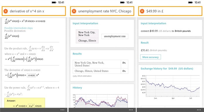 WolframAlpha é um buscador capaz de dar respostas exatas (Foto: Divulgação/Windows Phone Store)