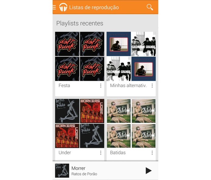 Seção “listas de reprodução” do aplicativo Google Play Music para Android (Foto: Divulgação) Seção “listas de reprodução” do aplicativo Google Play Music para Android (Foto: Divulgação)