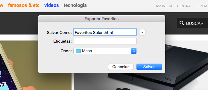 Salvando arquivo HTML com os favoritos do Safari (Foto: Reprodução/Helito Bijora) 