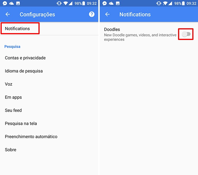 Notificações de Doodle do Google serão exibidas no Android após ativação (Foto: Reprodução/Elson de Souza)