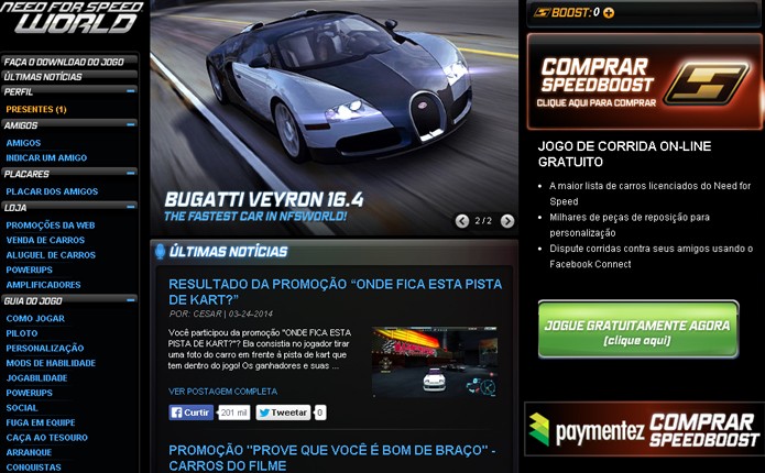 Banner para comprar Speed Boost está no canto superior direito da tela (Foto: Reprodução)