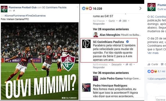 Fluminense Corinthians (Foto: Reprodução Facebook)