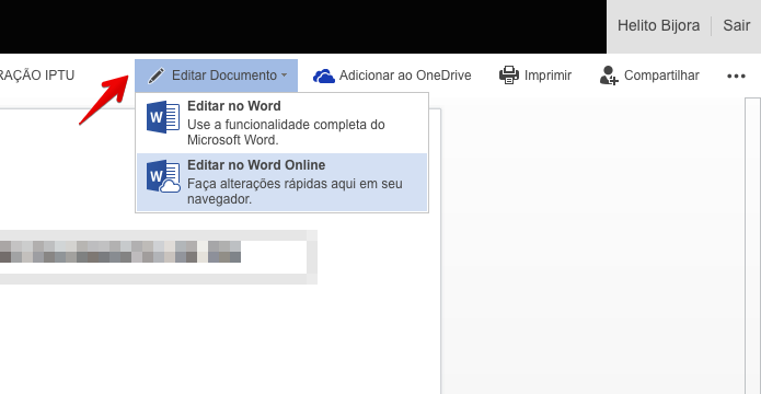 Editando documento armazenado no OneDrive (Foto: Reprodução/Helito Bijora)
