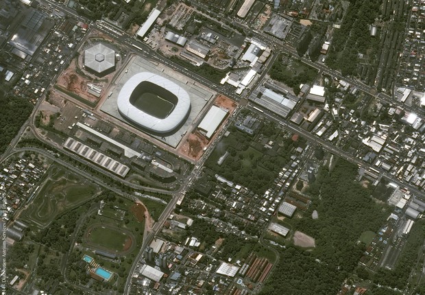 Manaus receberá apenas jogos da primeira fase, mas grandes seleções como Inglaterra, Itália e Portugal desfilarão pelos gramados da Arena da Amazônia (Foto: Divulgação/Airbus Defence & Space)