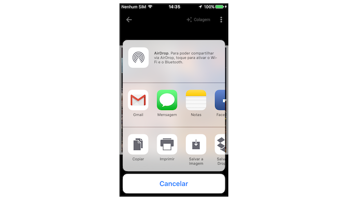 Opções de compartilhamento de uma colagem do Google Photos para iPhone (Foto: Reprodução/Marvin Costa)