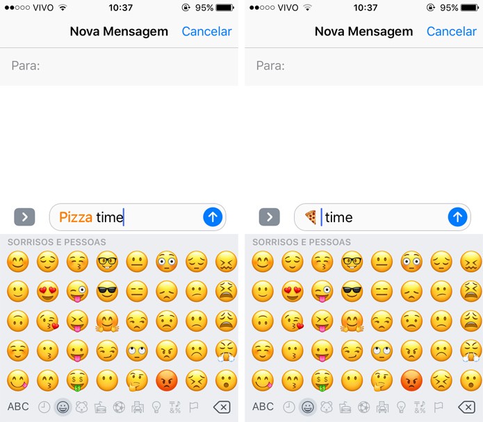 O iMessage consegue reconhecer quando uma palavra tem um emoji correspondente (Foto: Reprodução)