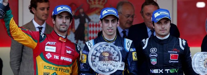 Lucas di Grassi, Sebastien Buemi e Nelsinho Piquet, em Mônaco, na Fórmula E (Foto: Divulgação)