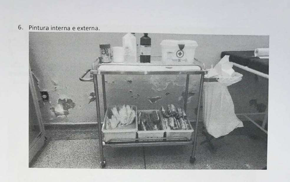 Paredes com infiltrações na Unidade Básica de Saúde Jardim Juliana (Foto: Reprodução)