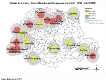 Gráfico de condições climáticas mostra as regiões onde há maior risco de infestação do mosquito (Foto: Reprodução Boletim da Dengue Sesa)