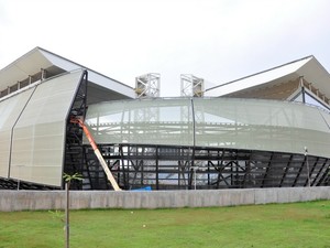Estdio da Copa em Cuiab, Arena Pantanal virou objeto de polmica devido a supostos danos estruturais causados pelo incndio de outubro. (Foto: Ren Diz/G1)