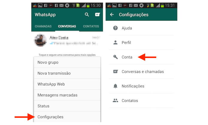 Acessando as configurações para conta do WhatsApp para Android (Foto: Reprodução/Marvin Costa)