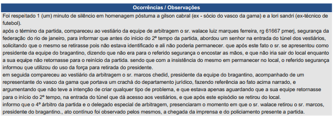 Súmula Vasco x Bragantino (Foto: Reprodução/ CBF.com.br)