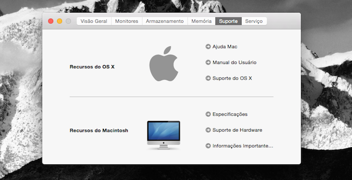 Página de informações sobre suporte para o Mac OS X (Foto: Reprodução/Marvin Costa)
