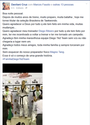 Davilane Cruz, taekwondista do AP, garantiu vaga de titular na seleção brasileira juvenil (Foto: Reprodução/Facebook)