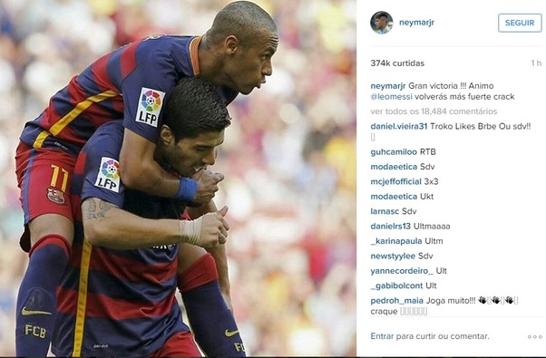 Neymar manda força a Messi (Foto: Divulgação)