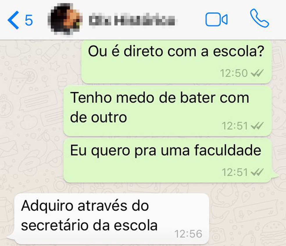 Em conversa com o G1, vendedor afirmou que adquire históricos escolares vendidos com secretário de escola (Foto: Reprodução)