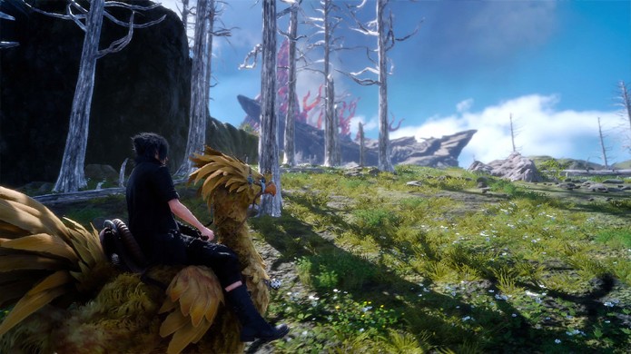 O mundo aberto de Final Fantasy 15 pode ser explorado com o carro Regalia, as aves chocobo ou até a pé pelo príncipe Noctis (Foto: Reprodução/VG247)