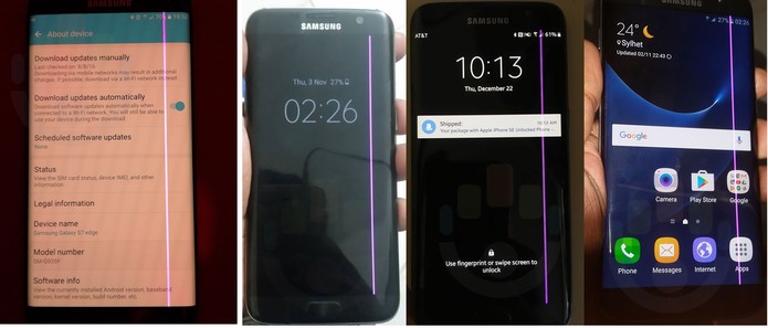 Galaxy S7 Edge com linha rosa (Foto: Reprodução/Myce) Galaxy S7 Edge com linha rosa (Foto: Reprodução/Myce)