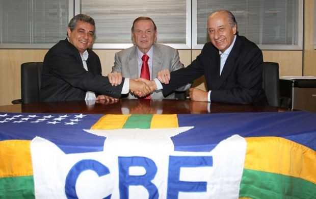 Rubens Lopes, Marin e Marco Polo del Nero na CBF (Foto: Rafael Ribeiro/CBF)