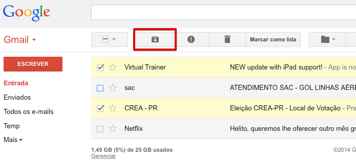 Arquivando várias mensagens de uma vez (Foto: Reprodução/Helito Bijora)
