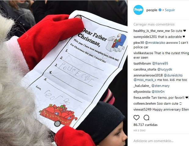 Príncipe George pede ao Papai Noel um carro de polícia (Foto: Reprodução Instagram / People)