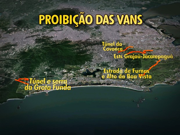 Pontos de bloqueio para vans no Rio (Foto: Editoria de Arte/TV Globo)