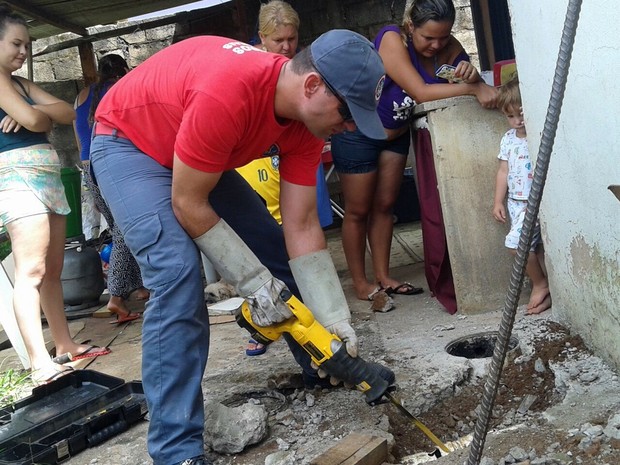 Bombeiros trabalharam durante duas horas para retirar o filhote (Foto: Corpo de Bombeiros)