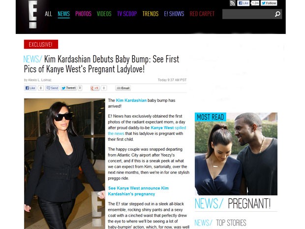 Kim Kardashian aparece grávida em foto do site E! on line (Foto: Reprodução)
