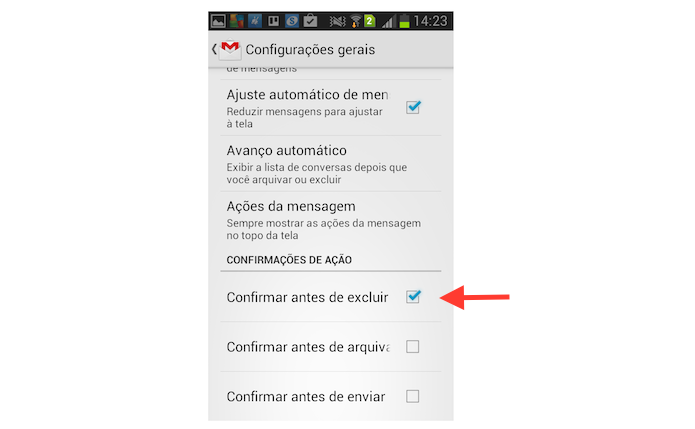 Ativando a confirmação de exclusão de uma mensagem no Gmail para Android (Foto: Reprodução/Marvin Costa)