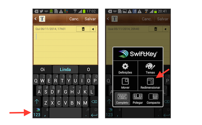 Acessando a ferramenta de redimensionamento de teclado do SwiftKey no Android (Foto: Reprodução/Marvin Costa)